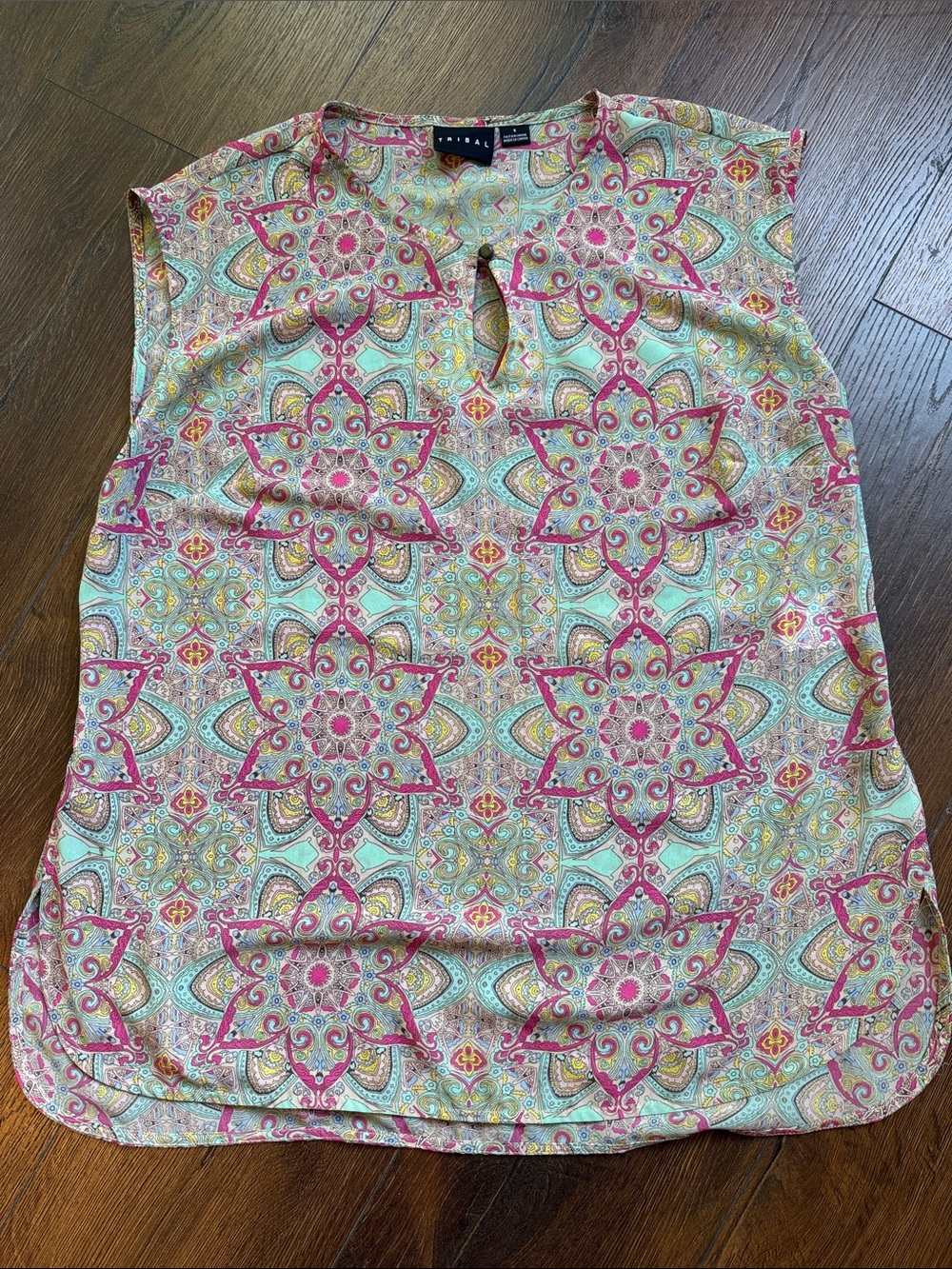 Tribal Pink Multicolor Sleeveless Keyhole Blouse
